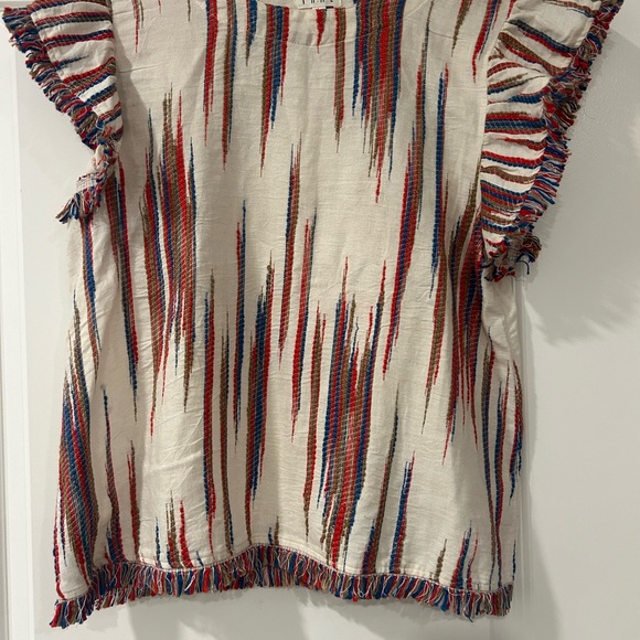 THML Boho textured Aztec look fringed shirt with short flutter sleeves Large - Picture 4 of 12